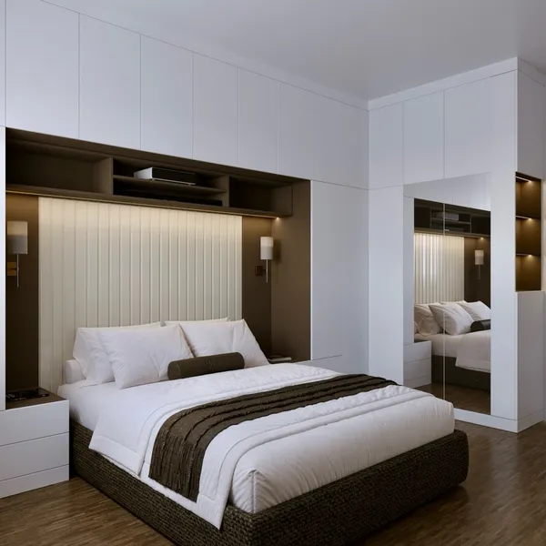 İstanbul Sarayları özel yatak odası tasarımı - RAL 9016 lake kapak ve Yıldız Entegre Barbados MDF lam gövde ile modern iç mimarlık