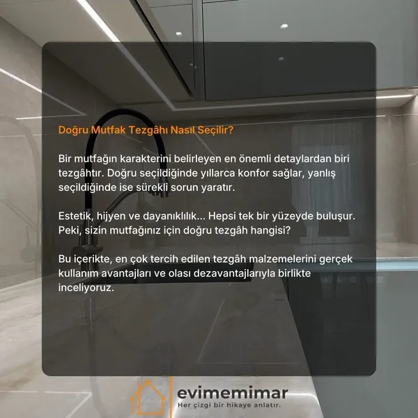 Mutfak tezgahı türleri rehberi - kuvars granit mermer porselen ve laminat tezgah karşılaştırması