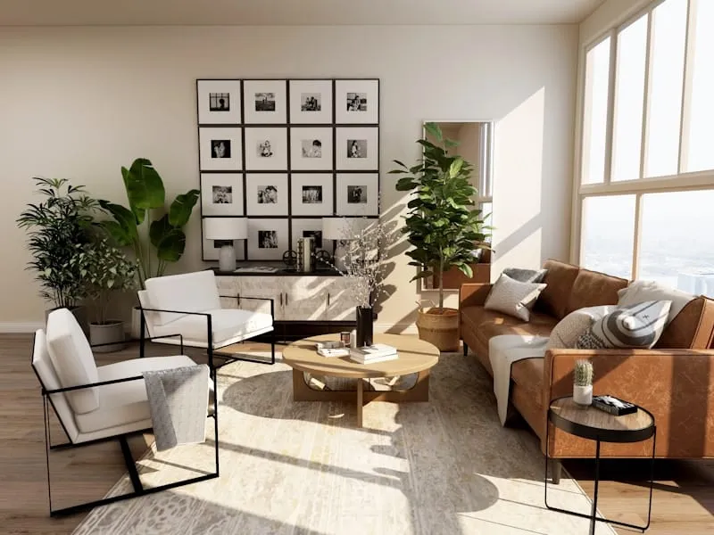 Penthouse modern mutfak tasarımı - mermer tezgah ve ada mutfak — 3D görselleştirme